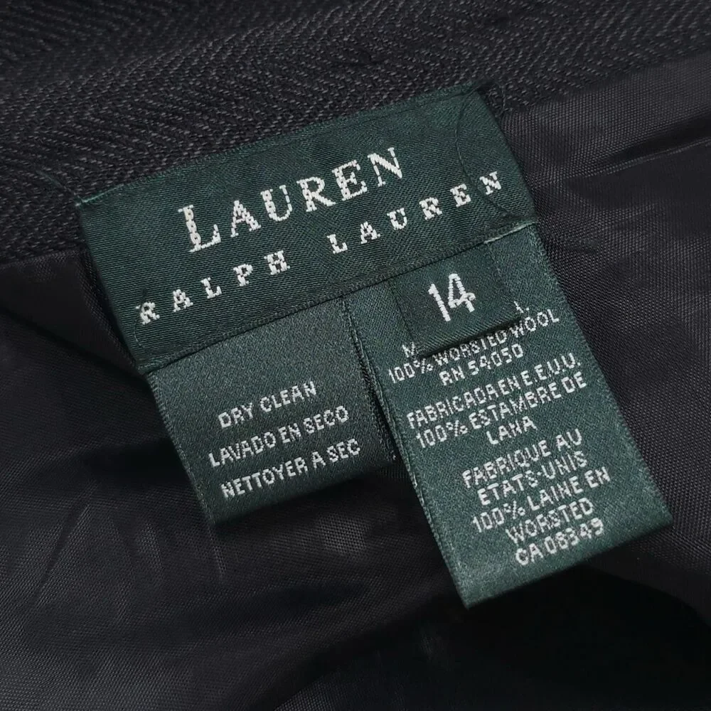 LAUREN RALPH LAUREN 100% WORSTED WOOL Skirt Size 14 USA‎ MADE Vintage